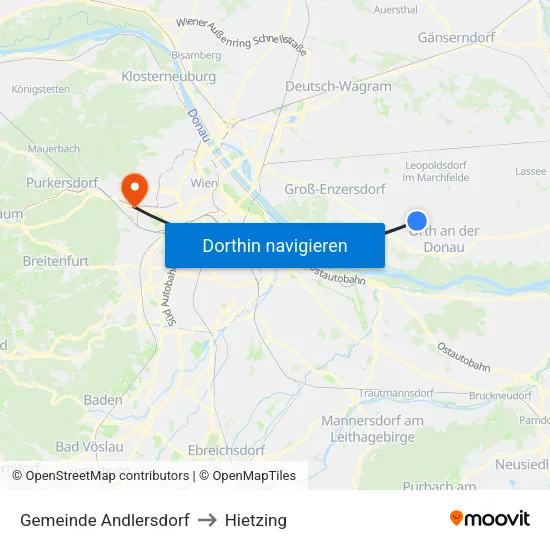 Gemeinde Andlersdorf to Hietzing map