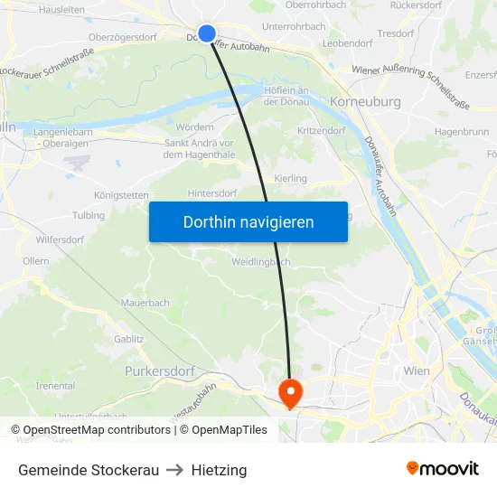 Gemeinde Stockerau to Hietzing map