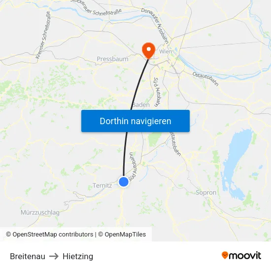 Breitenau to Hietzing map
