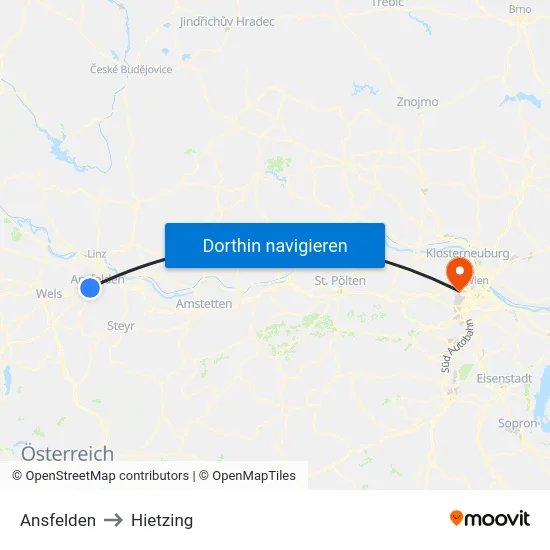 Ansfelden to Hietzing map