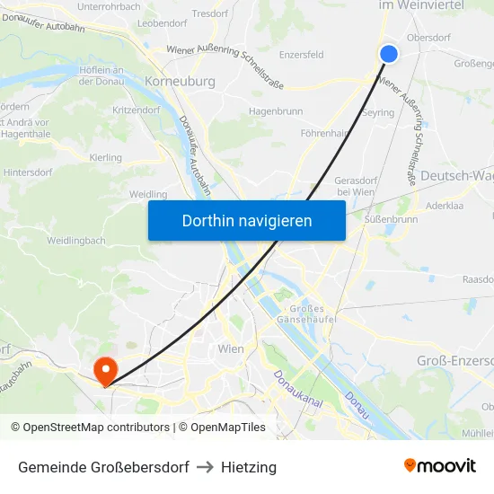 Gemeinde Großebersdorf to Hietzing map