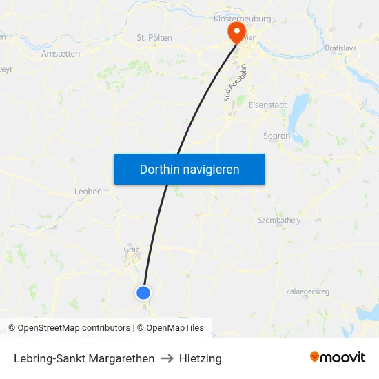 Lebring-Sankt Margarethen to Hietzing map
