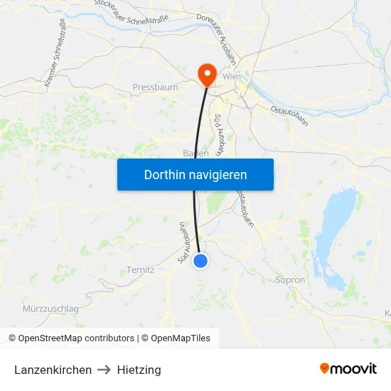 Lanzenkirchen to Hietzing map