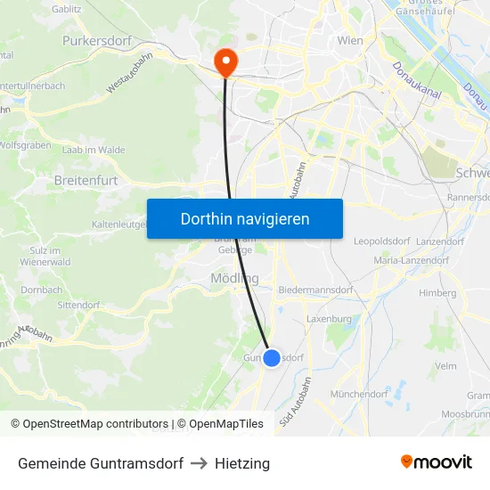 Gemeinde Guntramsdorf to Hietzing map