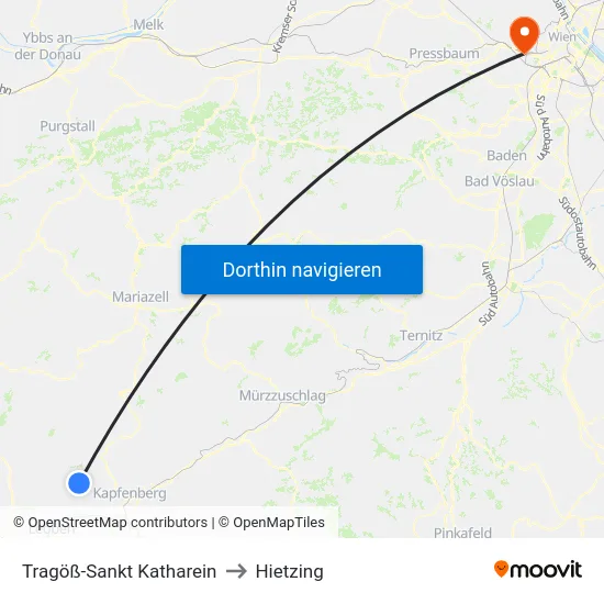 Tragöß-Sankt Katharein to Hietzing map