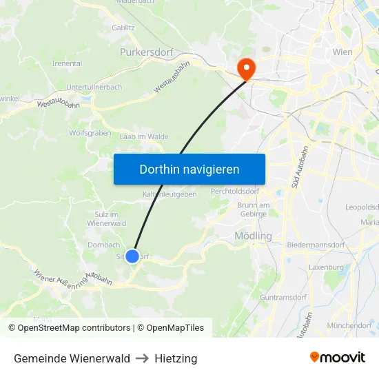 Gemeinde Wienerwald to Hietzing map