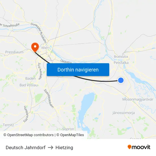 Deutsch Jahrndorf to Hietzing map