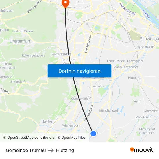 Gemeinde Trumau to Hietzing map