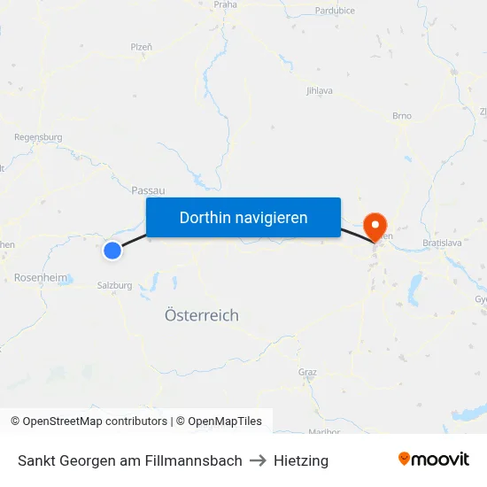 Sankt Georgen am Fillmannsbach to Hietzing map