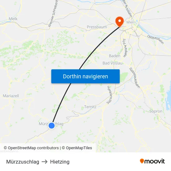 Mürzzuschlag to Hietzing map