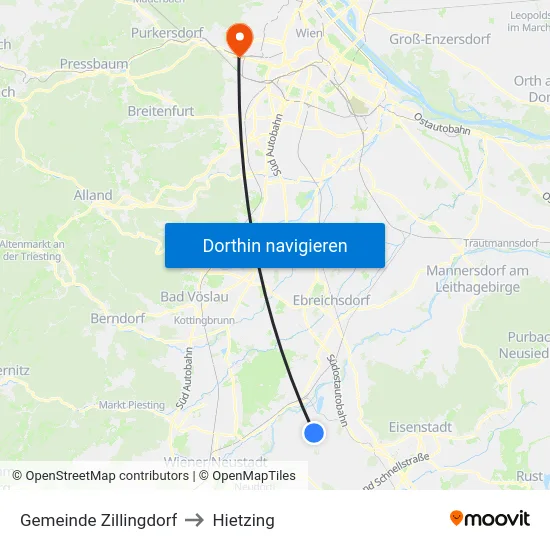 Gemeinde Zillingdorf to Hietzing map