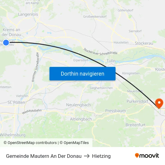 Gemeinde Mautern An Der Donau to Hietzing map
