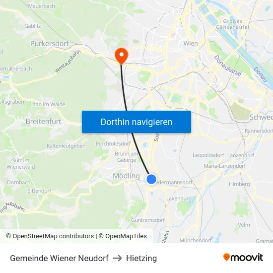 Gemeinde Wiener Neudorf to Hietzing map
