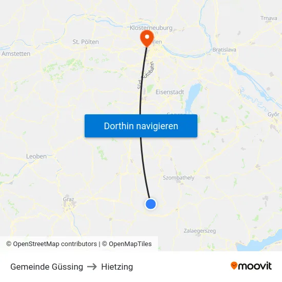 Gemeinde Güssing to Hietzing map