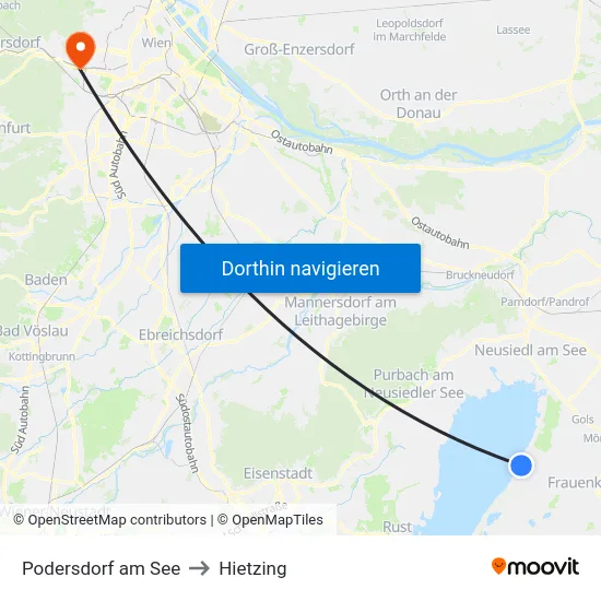 Podersdorf am See to Hietzing map