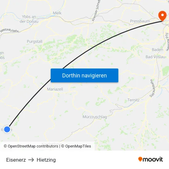 Eisenerz to Hietzing map