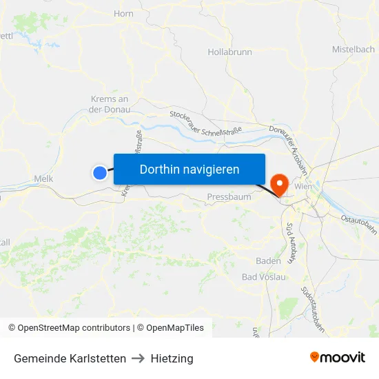 Gemeinde Karlstetten to Hietzing map