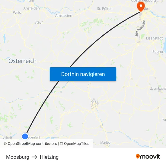 Moosburg to Hietzing map