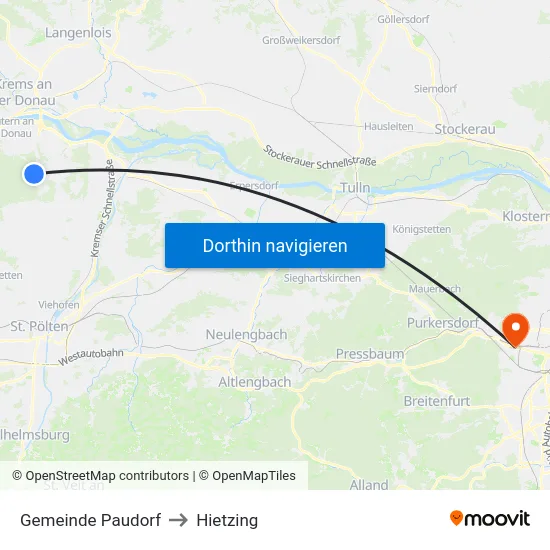 Gemeinde Paudorf to Hietzing map