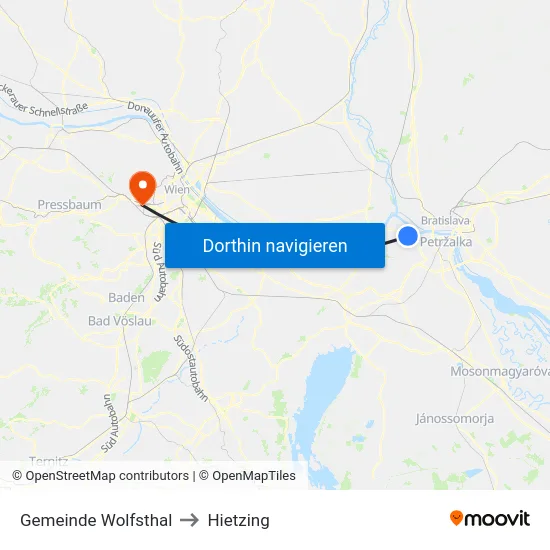 Gemeinde Wolfsthal to Hietzing map