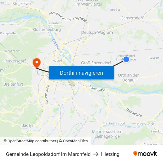 Gemeinde Leopoldsdorf Im Marchfeld to Hietzing map