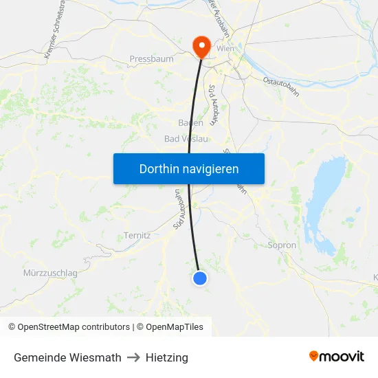 Gemeinde Wiesmath to Hietzing map