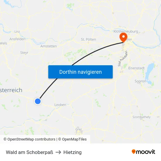 Wald am Schoberpaß to Hietzing map