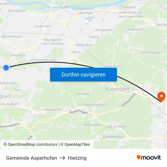 Gemeinde Asperhofen to Hietzing map
