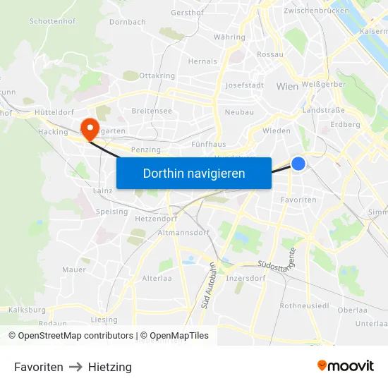 Favoriten to Hietzing map