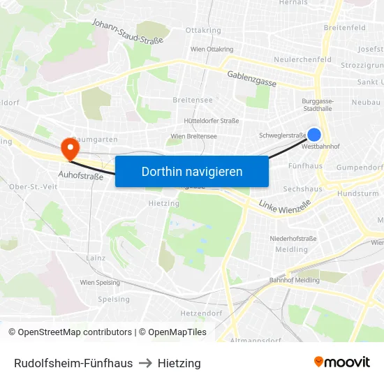 Rudolfsheim-Fünfhaus to Hietzing map