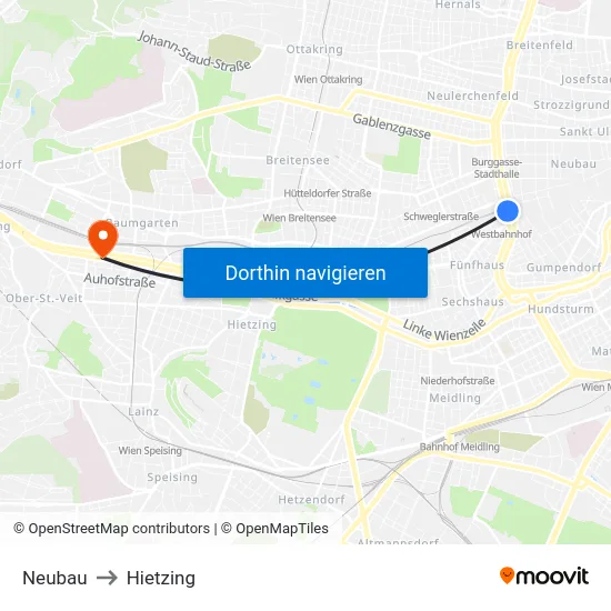 Neubau to Hietzing map