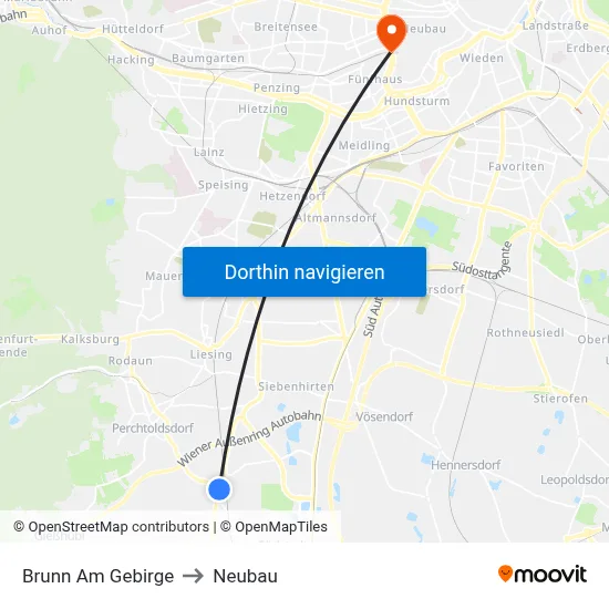 Brunn Am Gebirge to Neubau map
