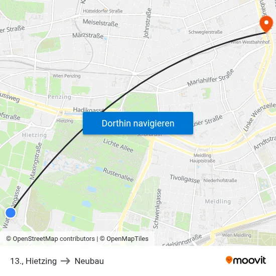 13., Hietzing to Neubau map
