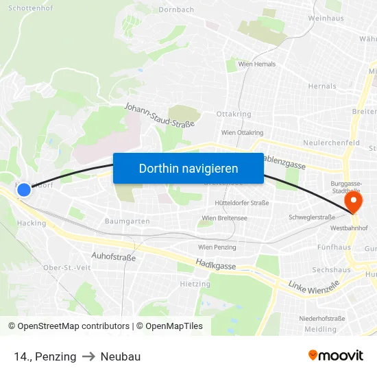 14., Penzing to Neubau map