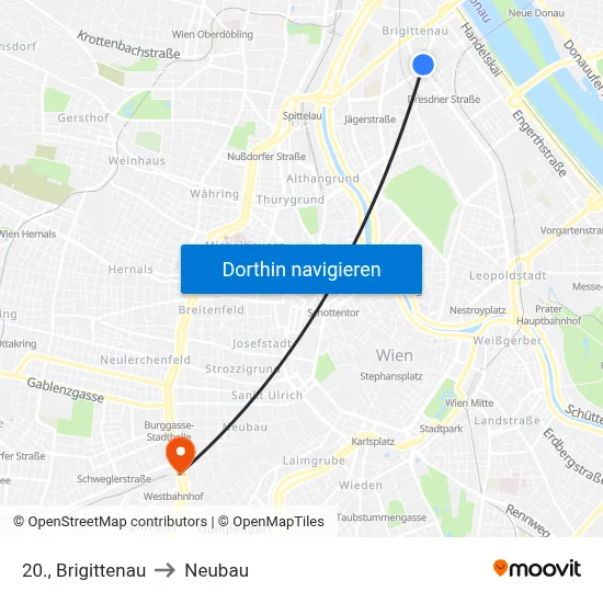 20., Brigittenau to Neubau map