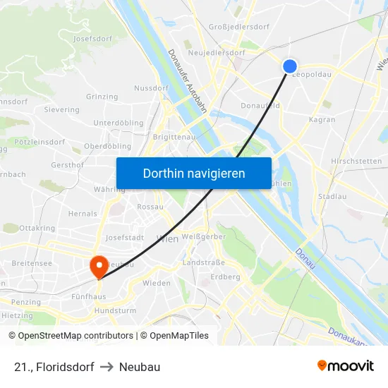 21., Floridsdorf to Neubau map