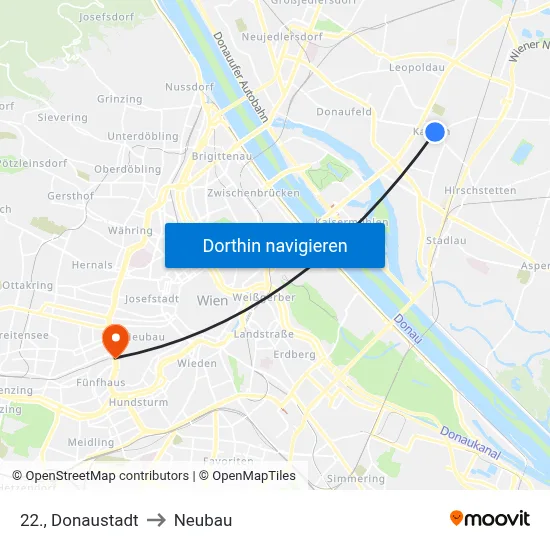22., Donaustadt to Neubau map