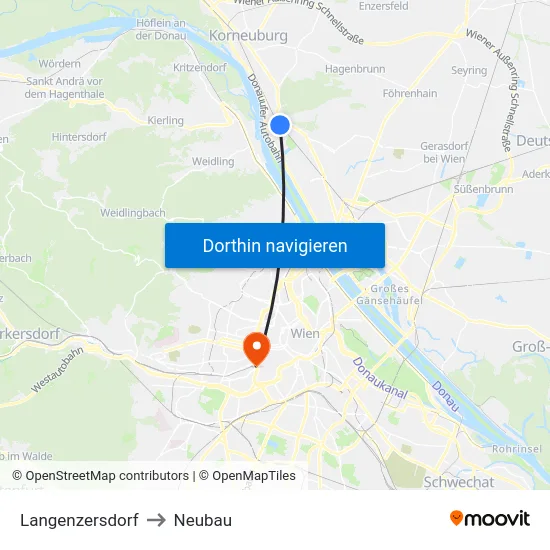 Langenzersdorf to Neubau map