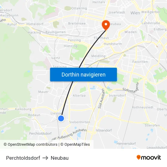 Perchtoldsdorf to Neubau map