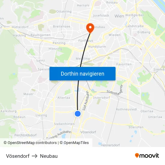 Vösendorf to Neubau map