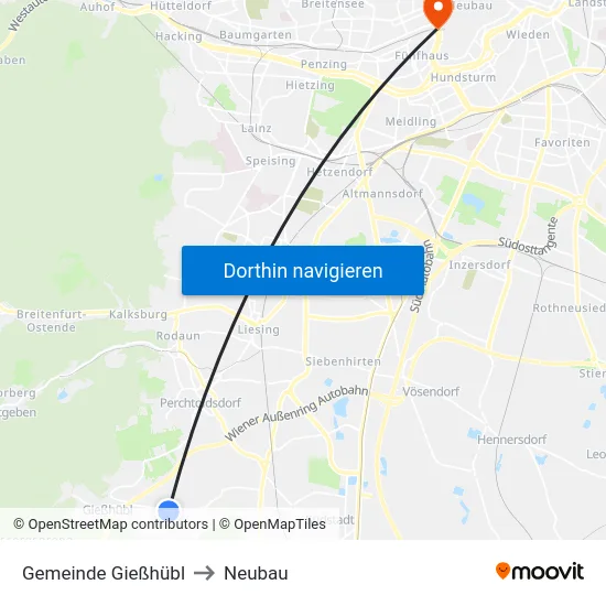 Gemeinde Gießhübl to Neubau map