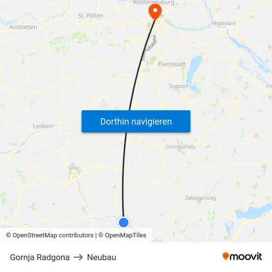 Gornja Radgona to Neubau map