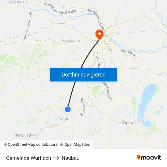 Gemeinde Würflach to Neubau map