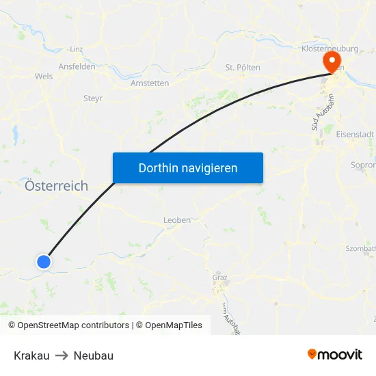 Krakau to Neubau map