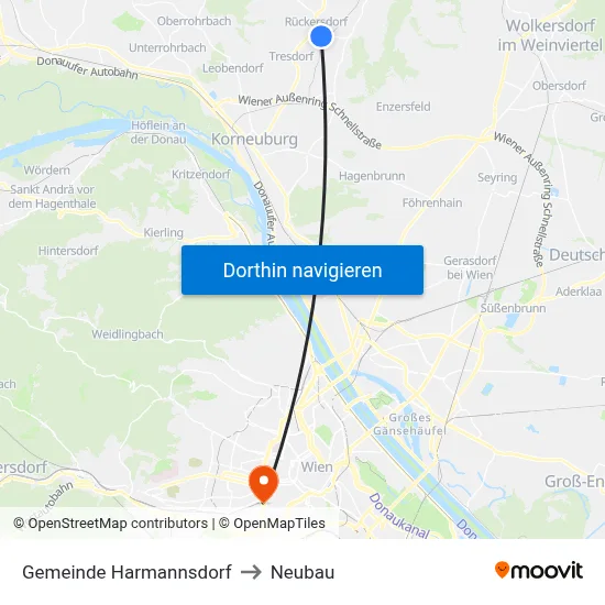 Gemeinde Harmannsdorf to Neubau map