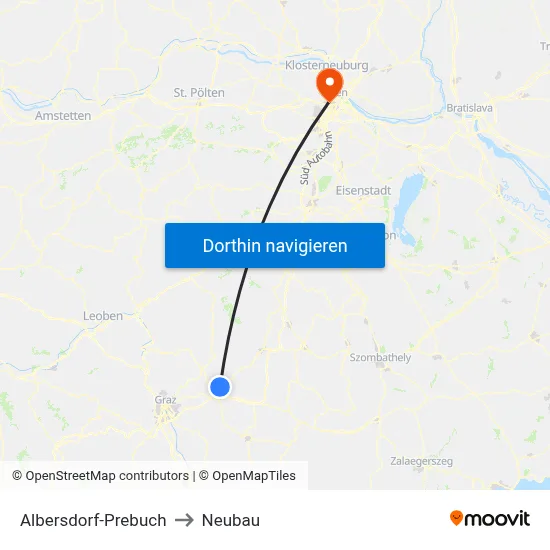 Albersdorf-Prebuch to Neubau map