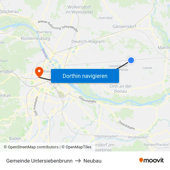 Gemeinde Untersiebenbrunn to Neubau map