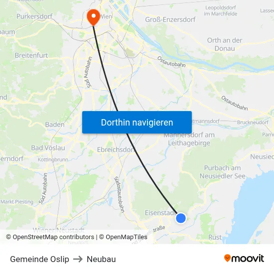 Gemeinde Oslip to Neubau map