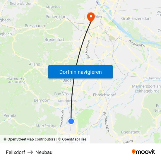 Felixdorf to Neubau map