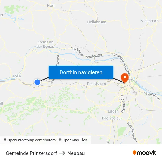 Gemeinde Prinzersdorf to Neubau map